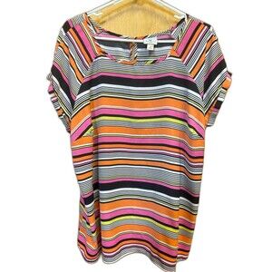 Worthington Woman Multicolor Striped Short Sleeve Blouse Women’s Plus Size 1X